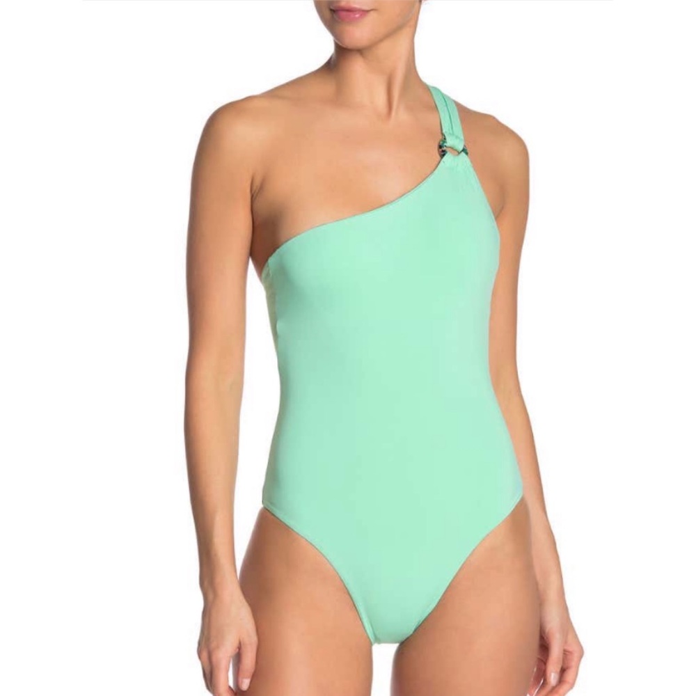 Onia Jenna Mint One Shoulder One Piece XS O Ring Designer Swimsuit Resort Chic